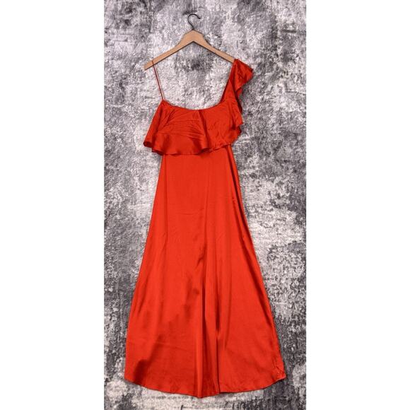 Alexis Dress Small Womens Austyn Red Silk One Shoulder Ruffle High Low Hem Maxi - Picture 3 of 8